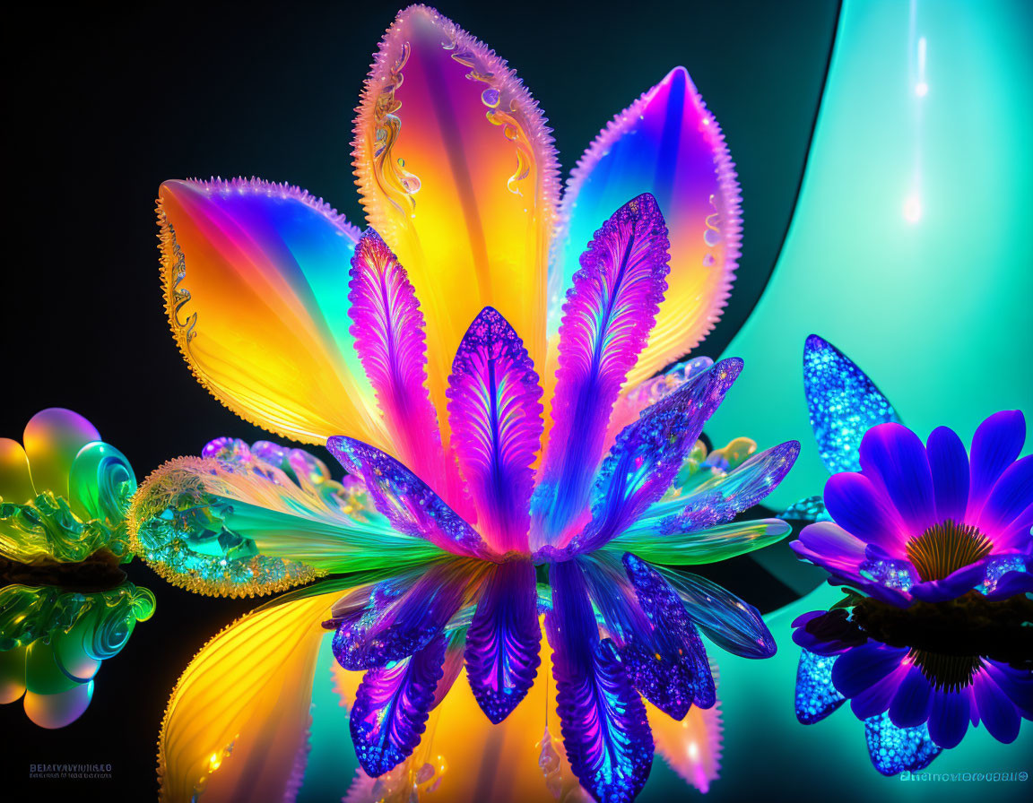 Colorful Neon Flower-Like Sculpture on Dark Background