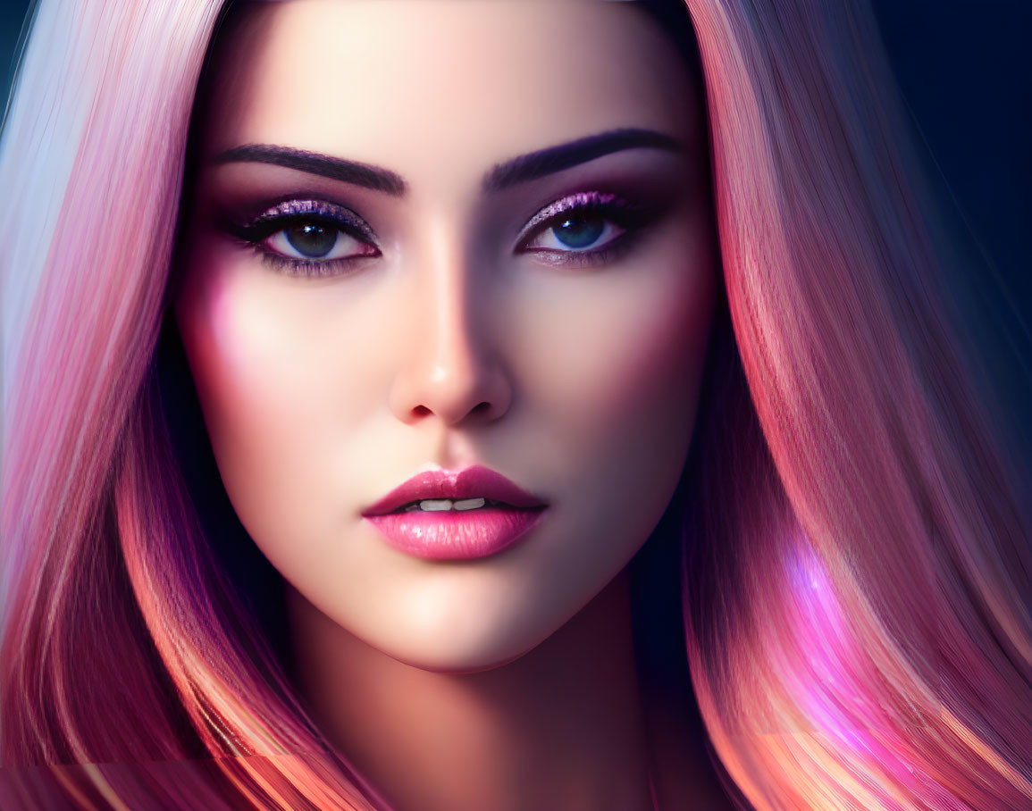 Flawless Skin and Colorful Makeup Portrait in Soft Lighting