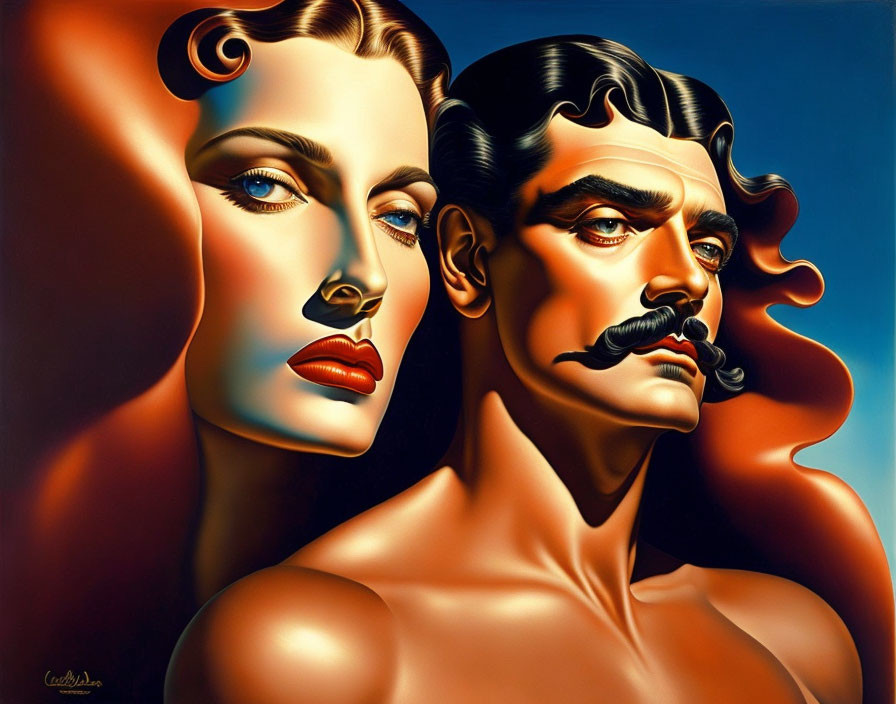 Stylized man and woman in classic pose with vibrant colors