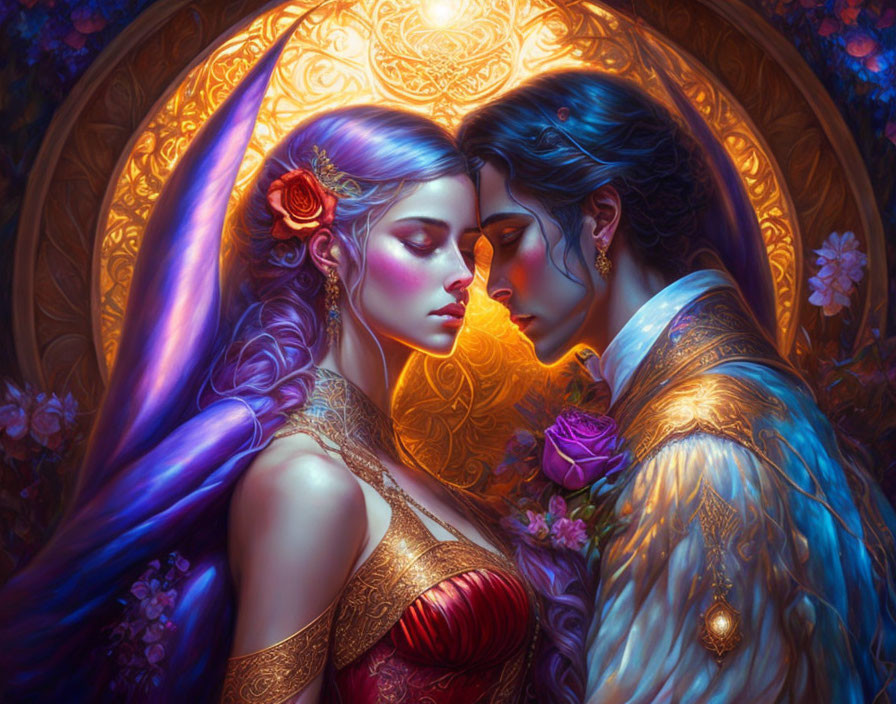 Fantasy-themed illustration with two characters amidst luminescent flowers.