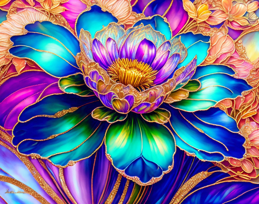 Colorful Stylized Flower Art with Intricate Petal Designs