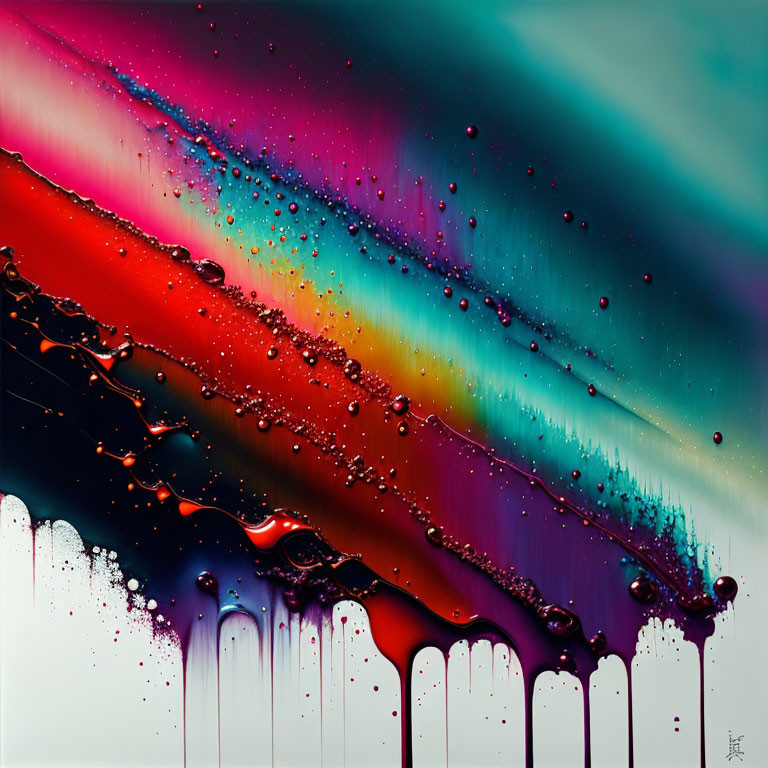 Vibrant Abstract Painting with Colorful Streaks and Droplets