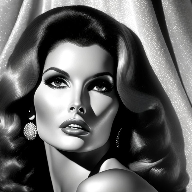 Monochromatic portrait of a woman exuding vintage Hollywood glamour