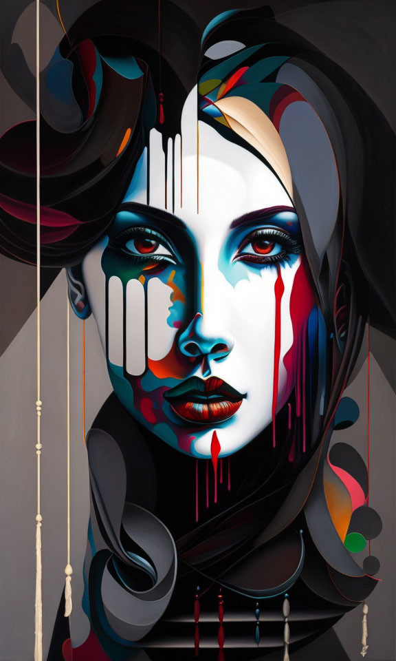 Colorful Abstract Portrait of a Woman with Dripping Paint