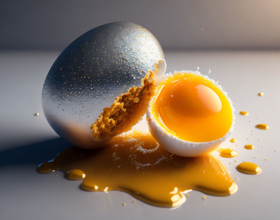 Metallic Painted Egg Cracked Open to Reveal Golden Yolk