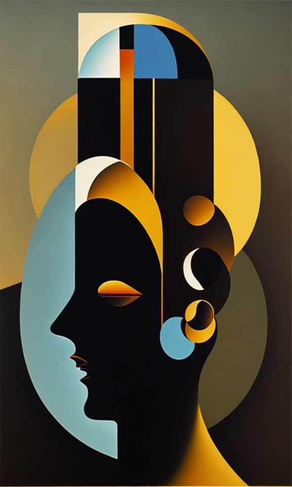 Profile View Abstract Art with Geometric Shapes and Contrasting Colors