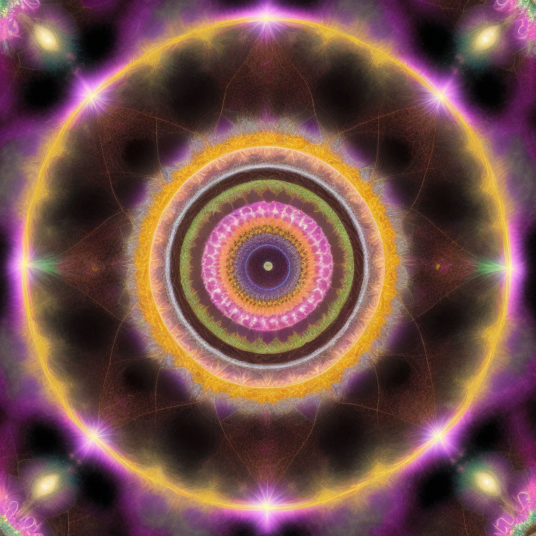 Colorful Mandala Fractal Art in Purple, Orange, and Yellow