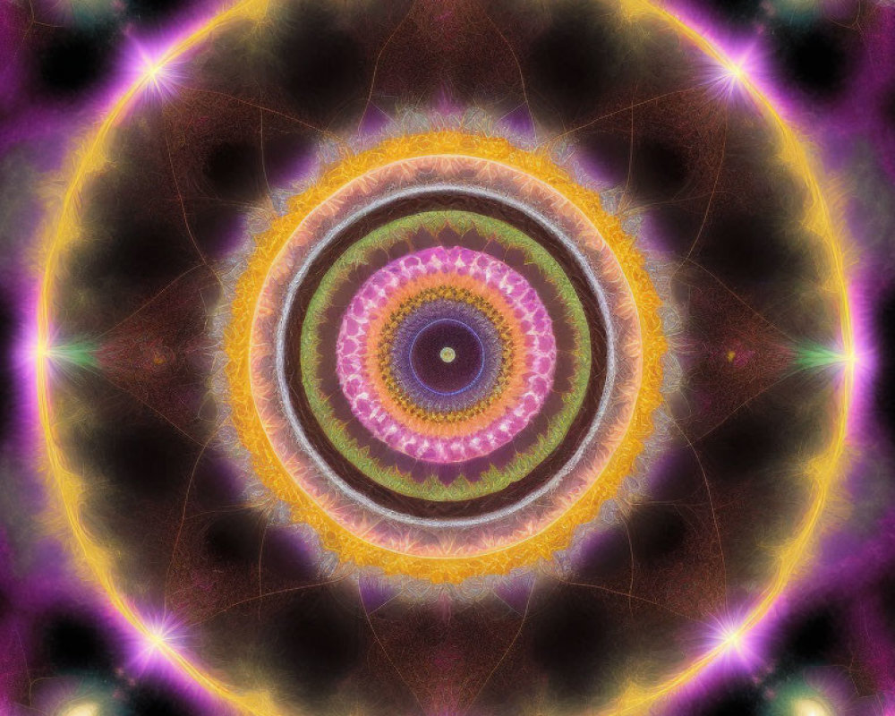 Colorful Mandala Fractal Art in Purple, Orange, and Yellow