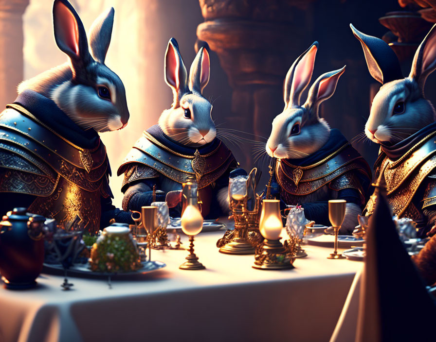 Fantasy Medieval Setting with Armored Anthropomorphic Rabbits