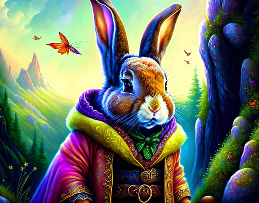 Colorful Fantasy Rabbit Illustration in Royal Costume & Magical Setting