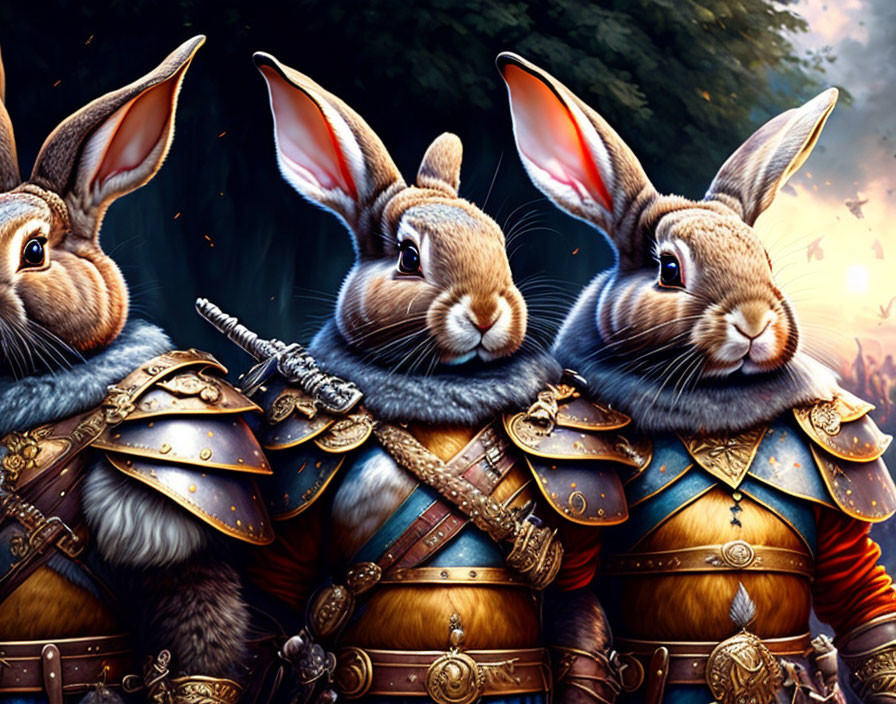 Medieval armor-clad anthropomorphic rabbits in fantasy setting