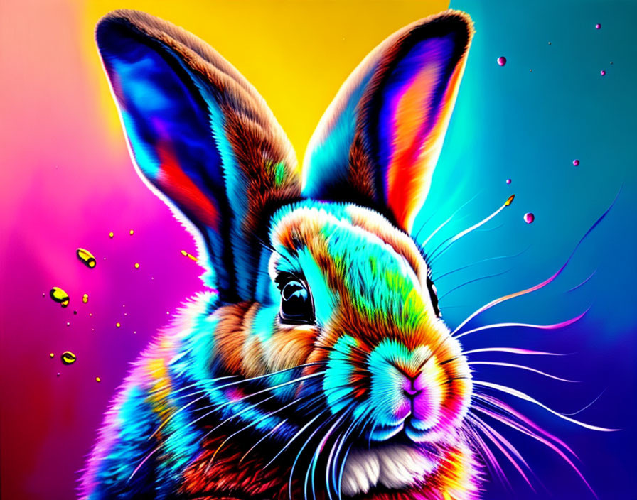 Colorful Rabbit Digital Art Against Rainbow Background