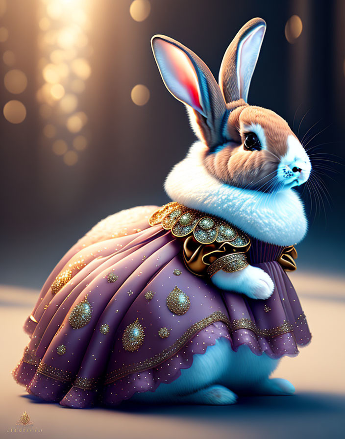 Regal Rabbit in Sparkly Purple Ball Gown