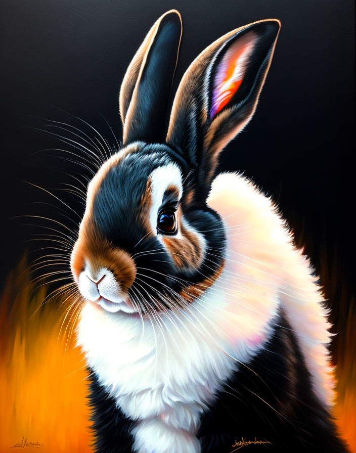 Colorful Rabbit Painting on Golden Grass Background