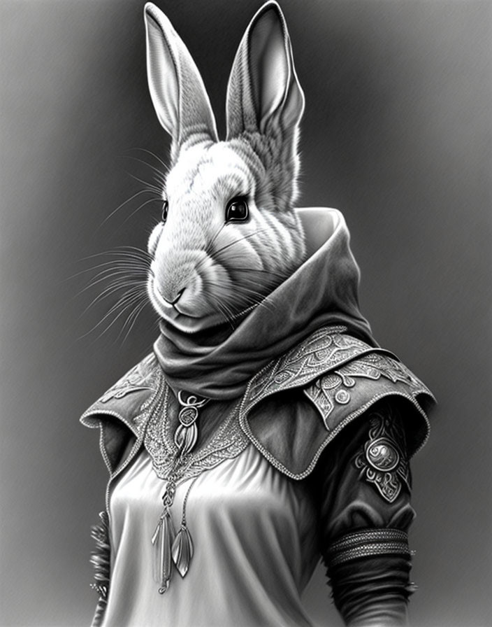 Monochromatic anthropomorphic rabbit in medieval attire