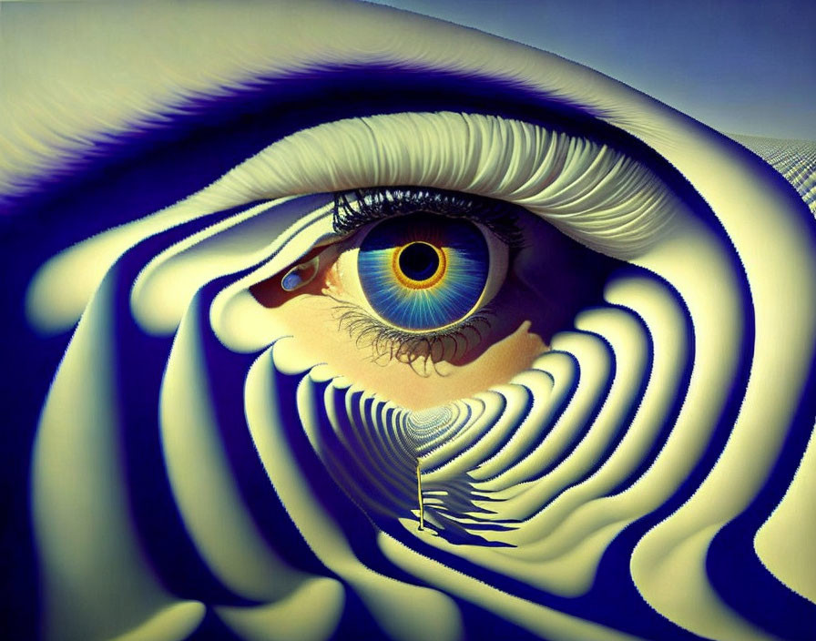 Surreal digital art: Swirling patterns around a realistic human eye