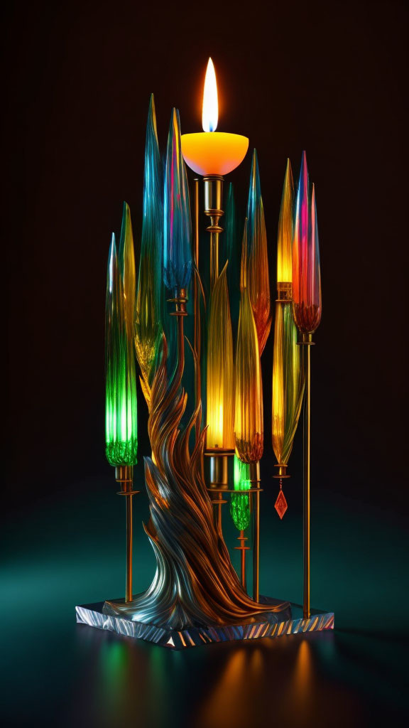 Colorful Crystal-like Candles Illuminated by Single Candle