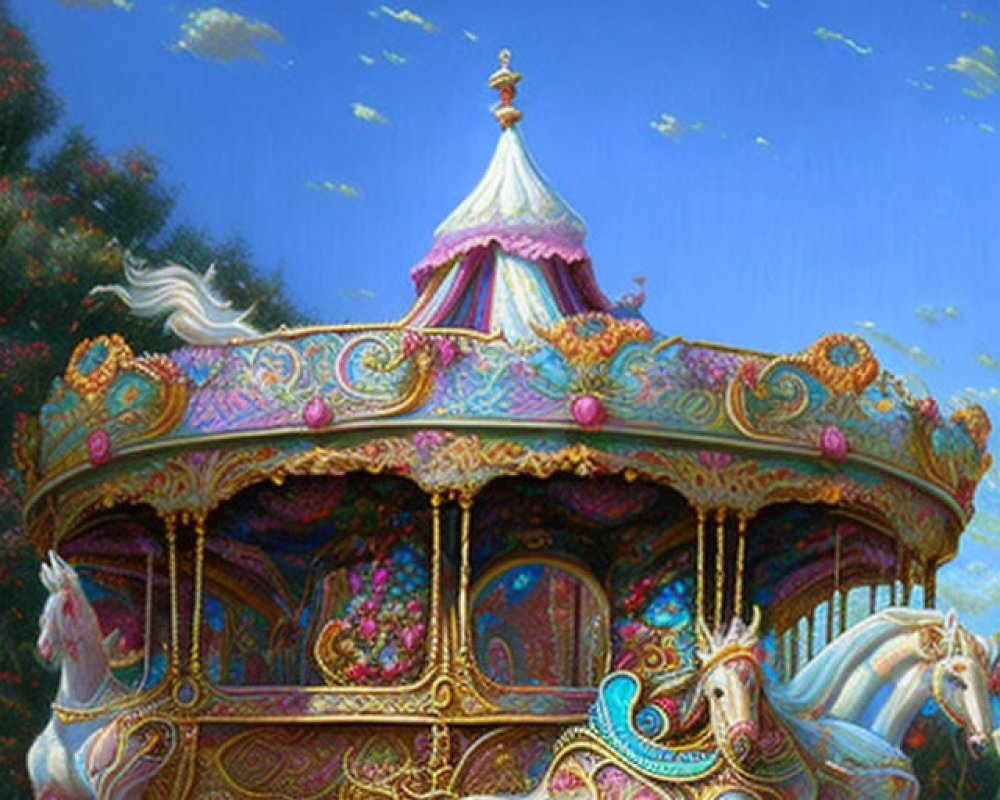 Colorful Carousel with Ornate Decorations at Twilight