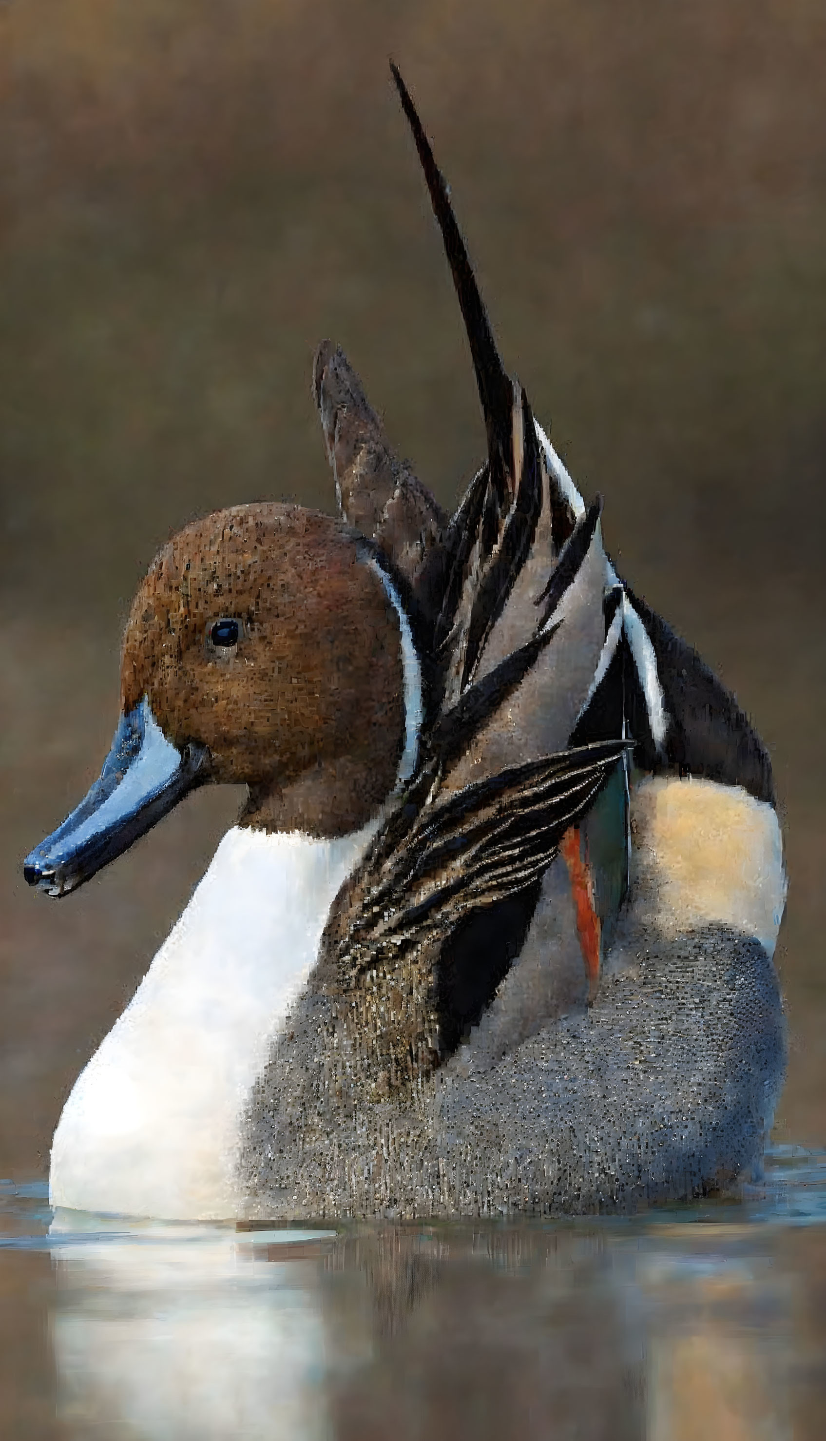 Male Northern Pintail Duck with Brown Head and Long Tail Feathers