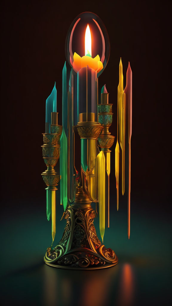 Vibrant digital artwork of melting wax candles on ornate holders