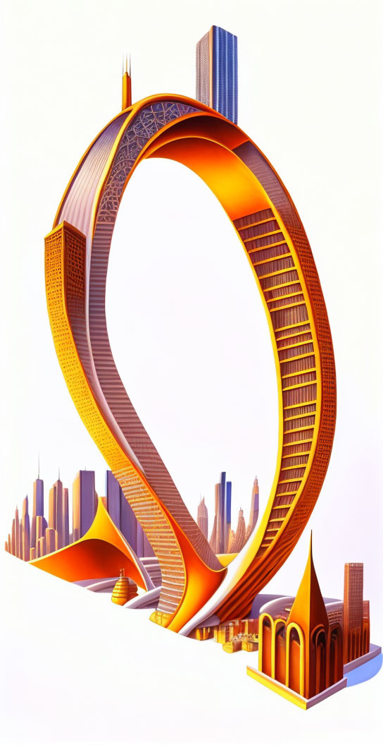 Circular Surreal Cityscape with Futuristic Architecture