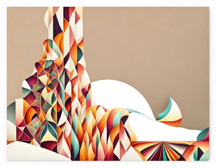 Swirling geometric art with warm colors and starry textures