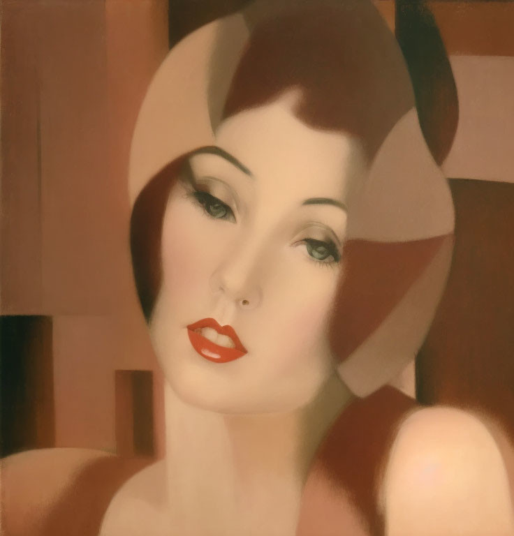 Stylized portrait of a woman with short bobbed hair and red lips