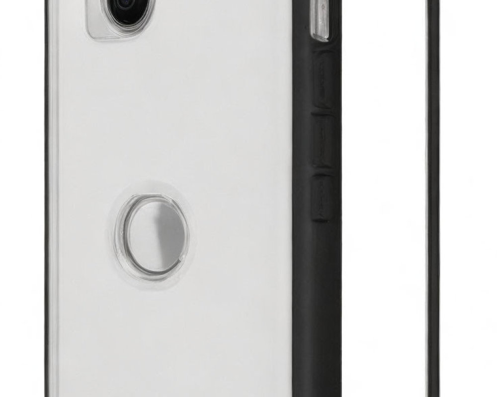 Transparent Phone Case with Black Borders and Cutouts on White Background