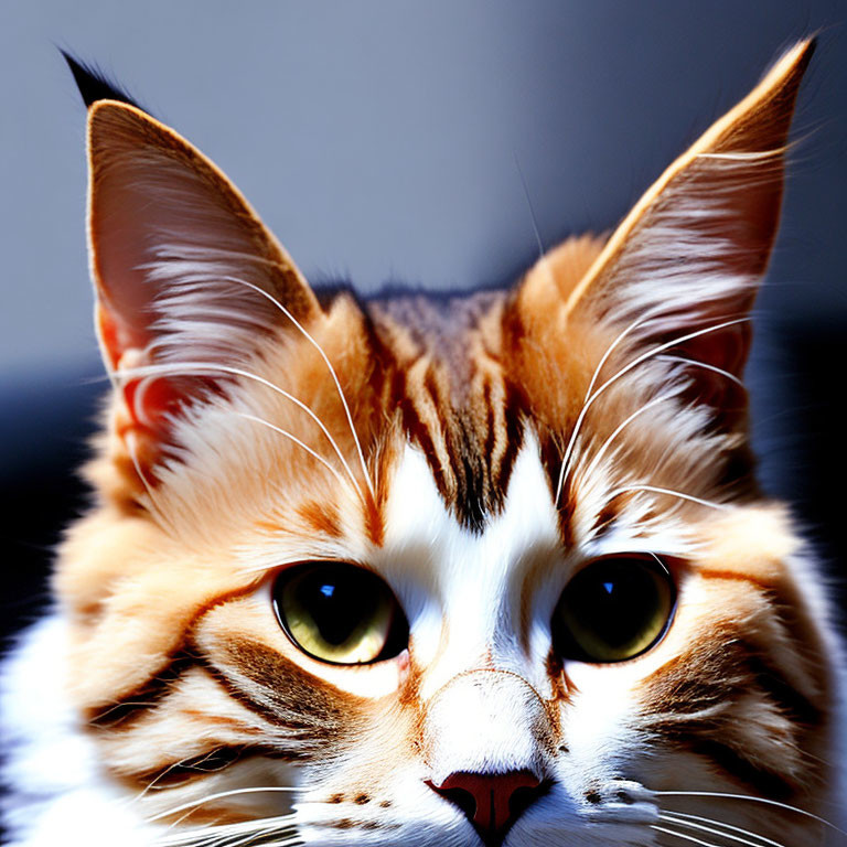 Cat with Striking Yellow Eyes and Orange-White Fur in Warm Glow