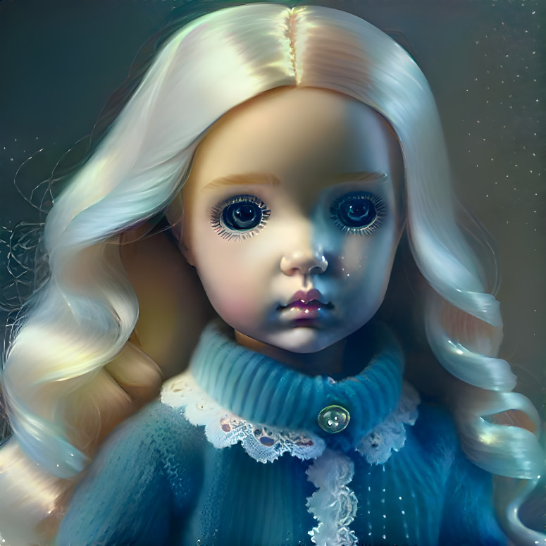 A doll in a blue light 