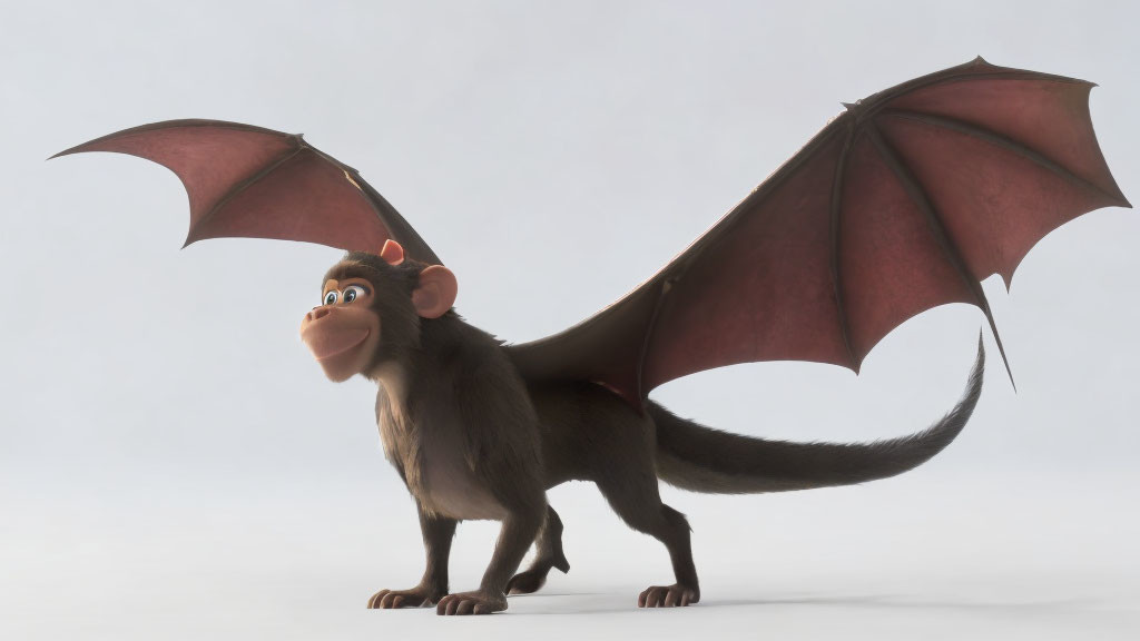 3D animated monkey with bat-like wings in neutral pose