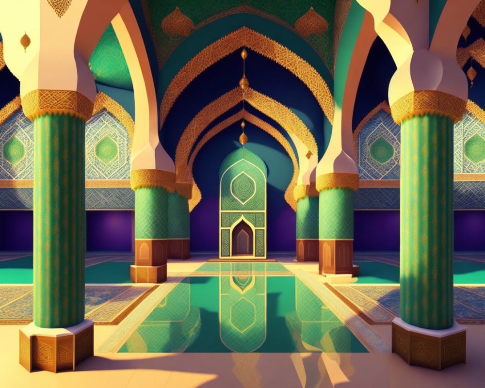 Intricate Mosque Interior with Arches and Islamic Patterns