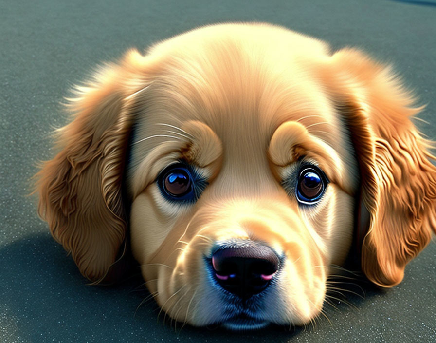 Detailed Close-Up Illustration of Golden Retriever Puppy