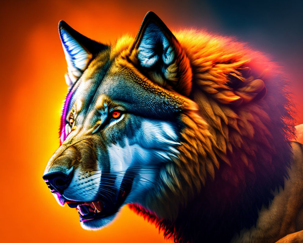 Colorful Wolf Artwork on Vibrant Background