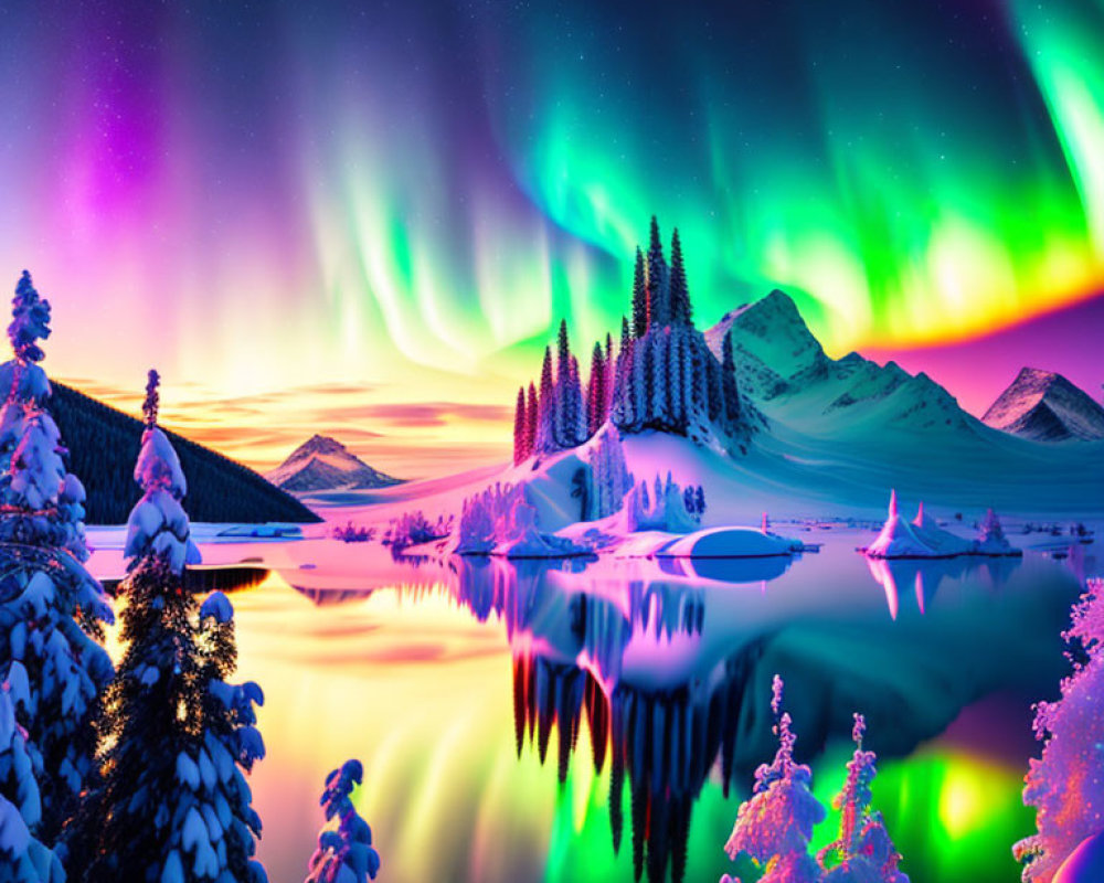 Majestic Aurora Borealis in Snowy Landscape