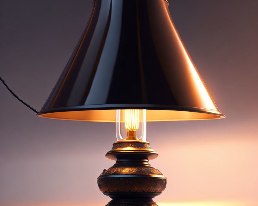 Vintage Design Table Lamp with Edison Bulb and Large Black Lampshade