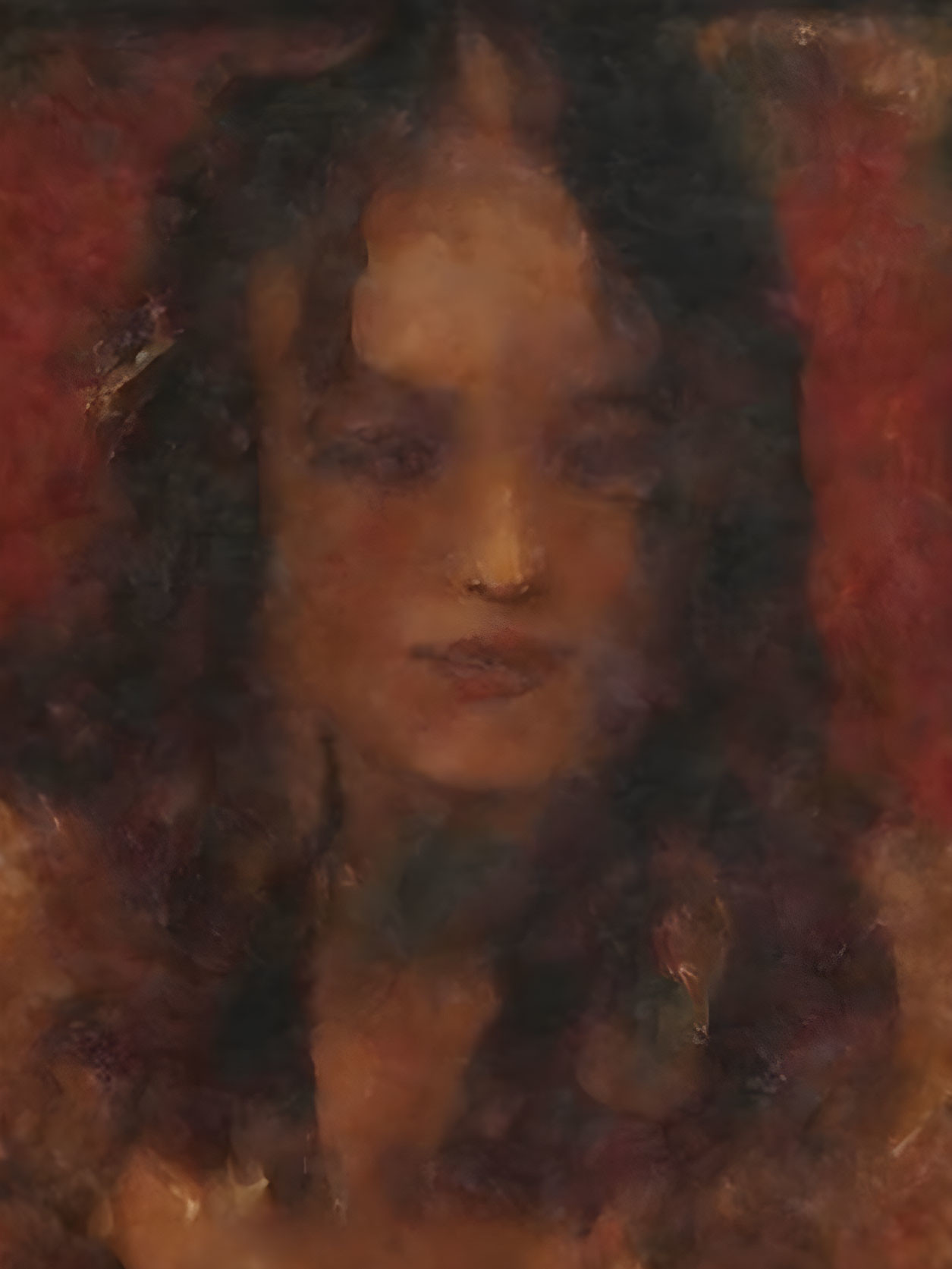 Feminine figure portrait in warm red and brown hues