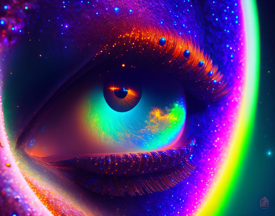 Cosmic-themed eye digital artwork with galaxy reflection