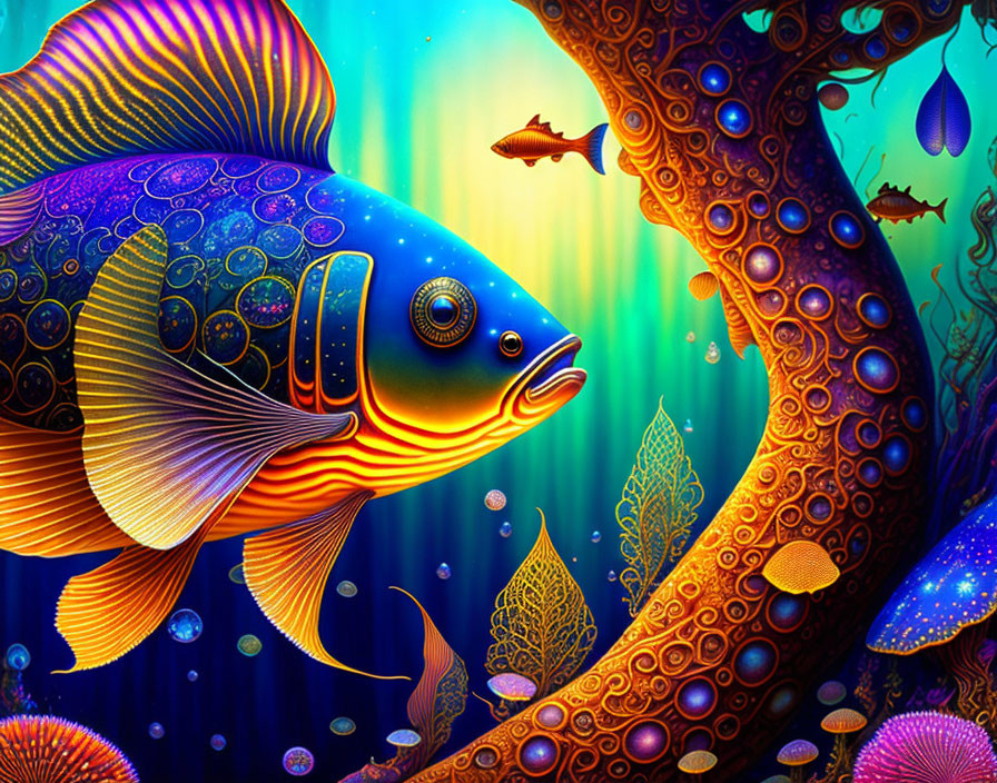 Colorful Fish Swimming Among Coral in Vibrant Underwater Scene