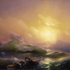 Dramatic seascape with towering waves and tumultuous sky