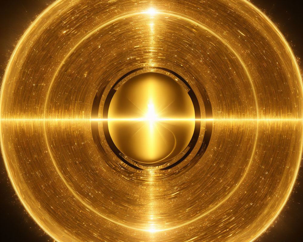 Circular Golden Fractal Design with Radiant Light Source