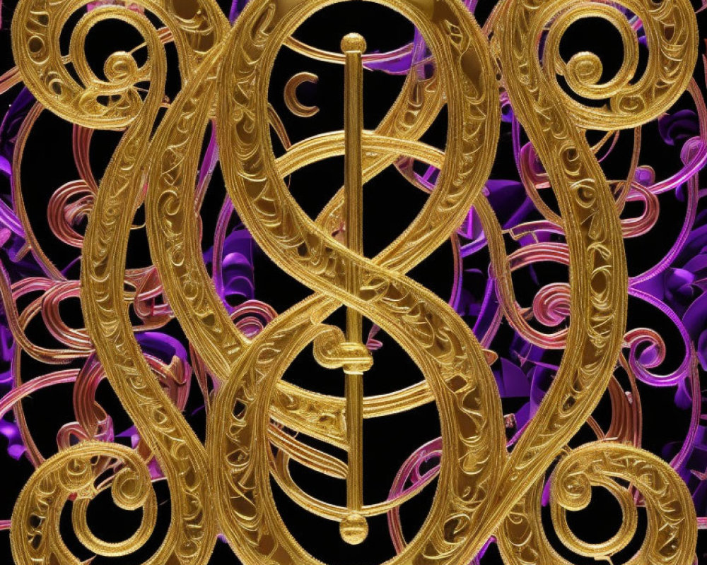 Ornate Golden Swirling Patterns on Dark Background