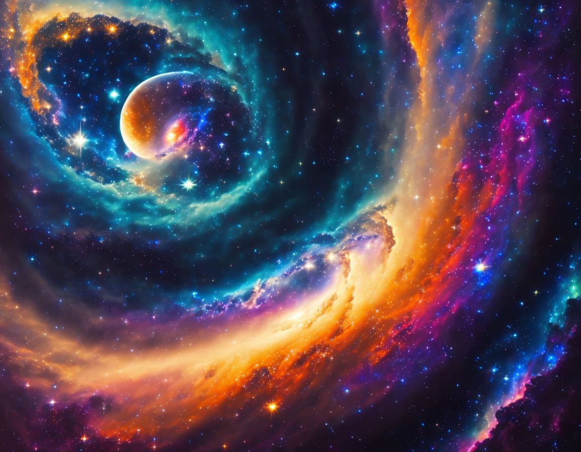 Colorful Planet in Swirling Galaxy Background