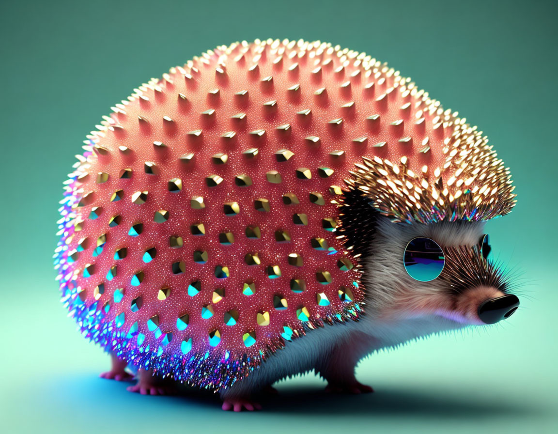 Colorful Hedgehog Digital Artwork with Disco Ball Effect and Sunglasses