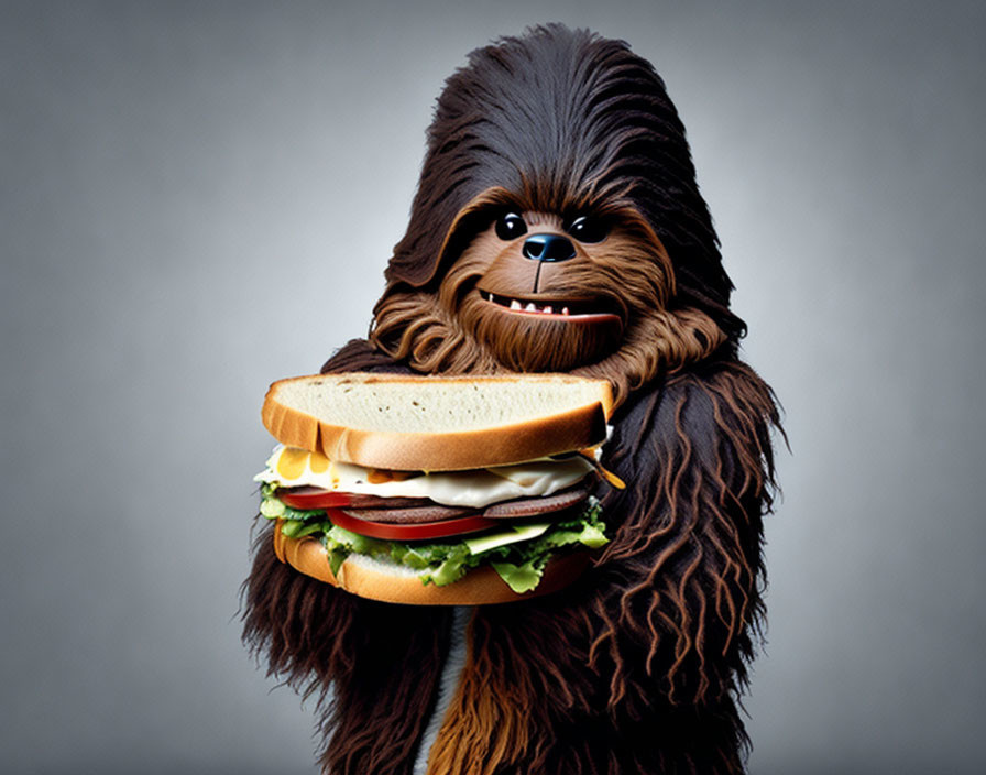 Sandwich Chewbacca Costume on Grey Background