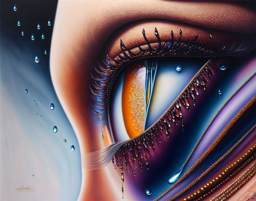 Detailed surreal eye illustration with vibrant colors and intricate patterns