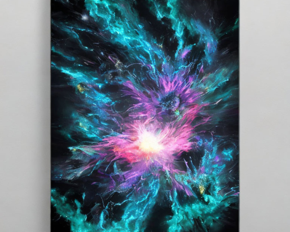 Colorful cosmic art canvas with pink and turquoise nebula around a central star