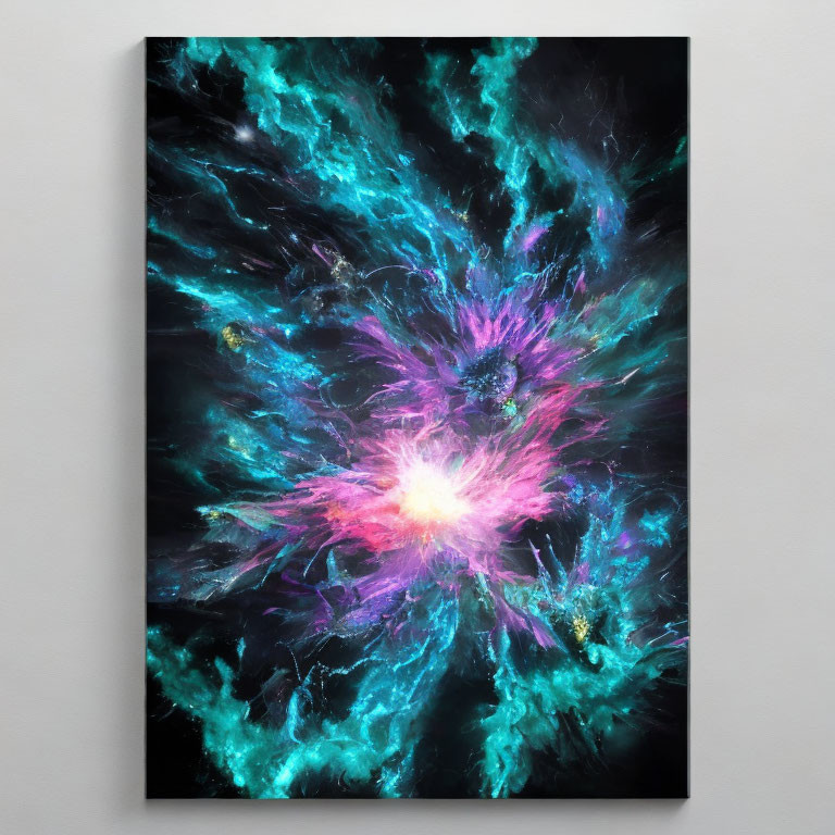 Colorful cosmic art canvas with pink and turquoise nebula around a central star