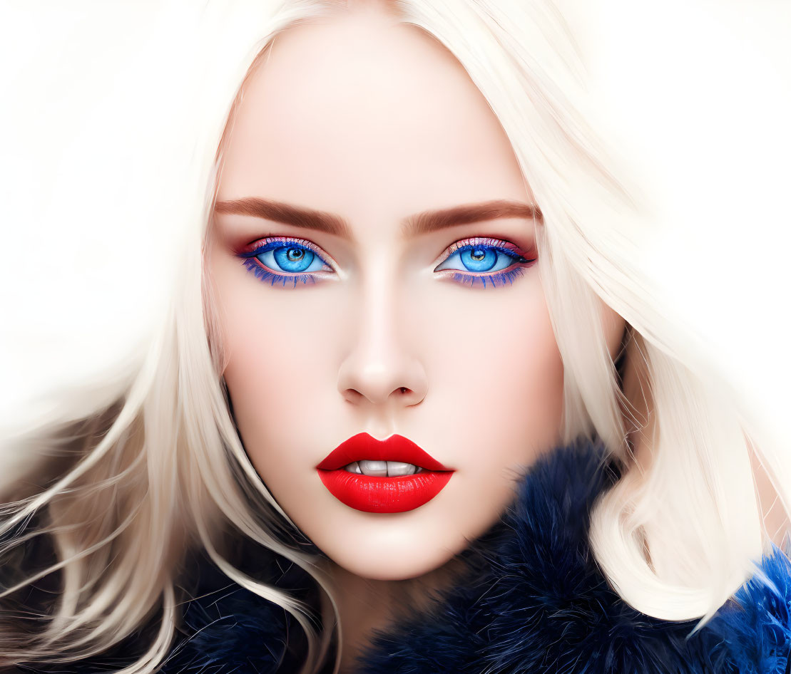 Portrait of Woman with Striking Blue Eyes and Platinum Blonde Hair