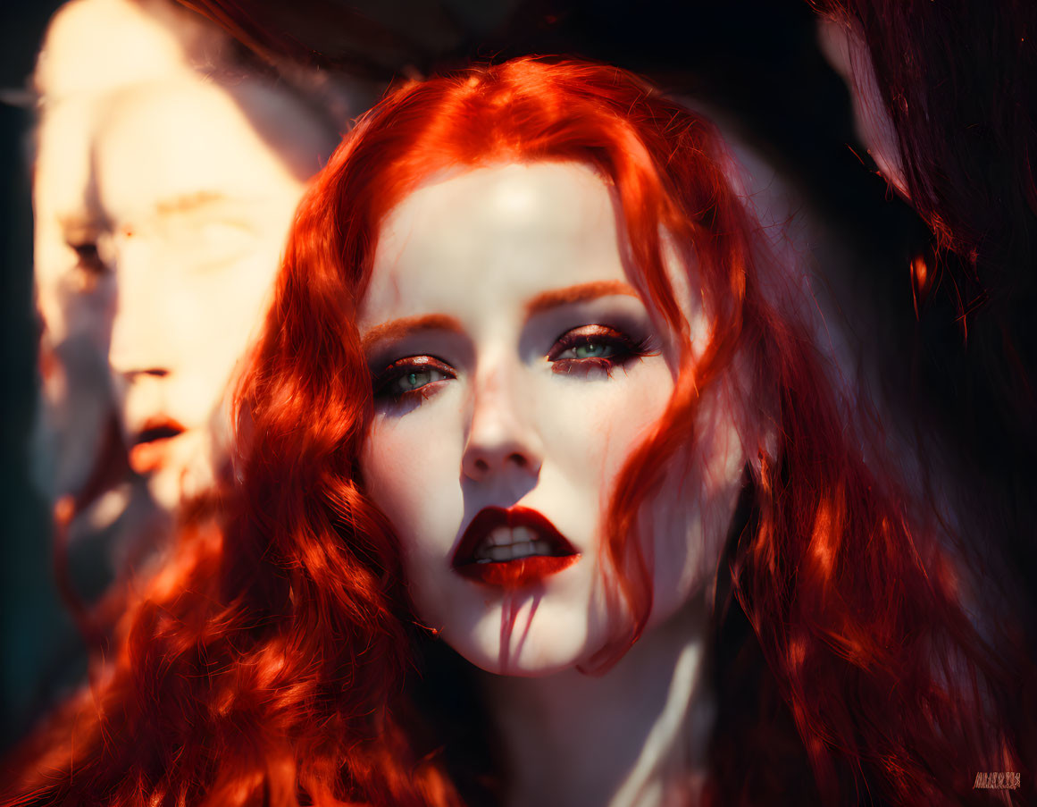 Vibrant portrait of person with fiery red hair and makeup